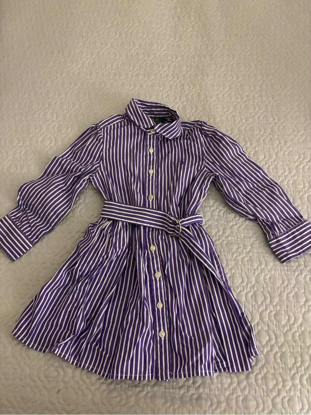Polo Ralph Lauren striped Purple White Button-Front Shirt Dress with belt